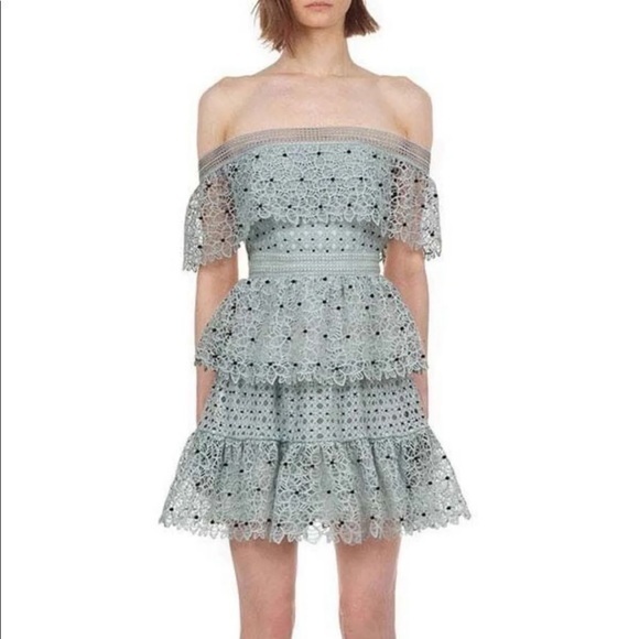 Self-Portrait Dresses & Skirts - Self Portrait Blue Hibiscus Mini Off Shoulder Guipure Dress Size 6